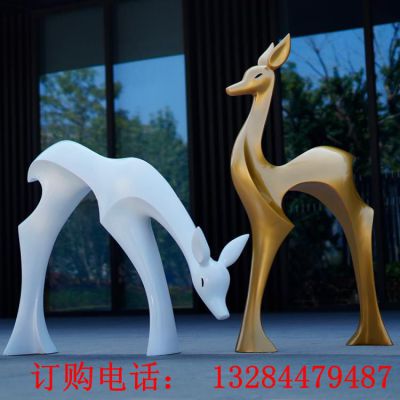 不銹鋼動物梅花鹿抽象雕塑