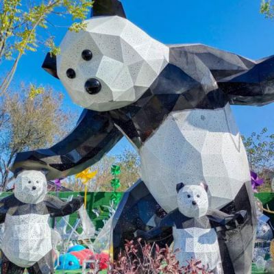 不銹鋼幾何熊貓雕塑