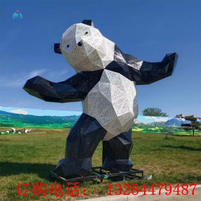 不銹鋼幾何熊貓步行街雕塑