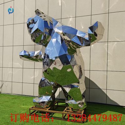 不銹鋼鏡面幾何熊貓商業街雕塑