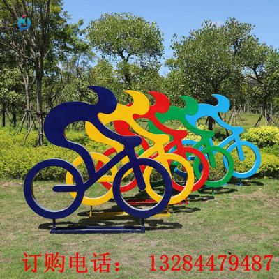 不銹鋼剪影騎自行車雕塑