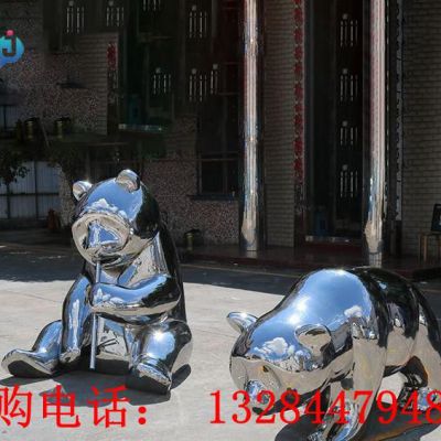 不銹鋼鏡面熊貓雕塑