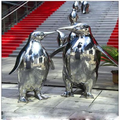 不銹鋼鏡面抽象企鵝雕塑