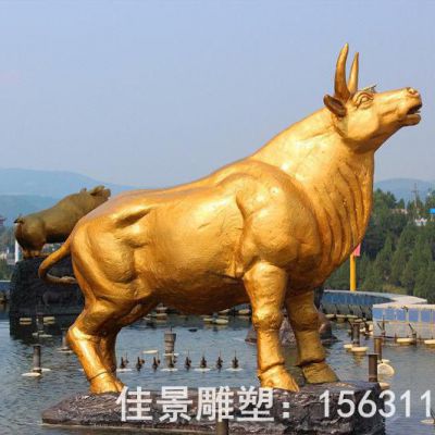 金色牛動物標志銅雕