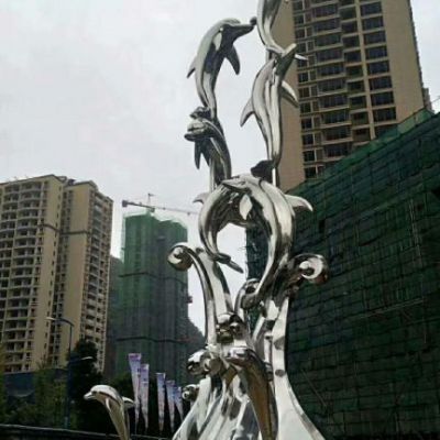 抽象海豚不銹鋼抽象雕塑